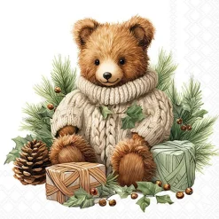 Ambiente servet Cuddle Bear wit / bruin 33 x 33 cm 20 stuks