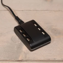 Anna's Collection oplaadstation USB met 6 ingangen zwart 15 x 16 x 4 cm