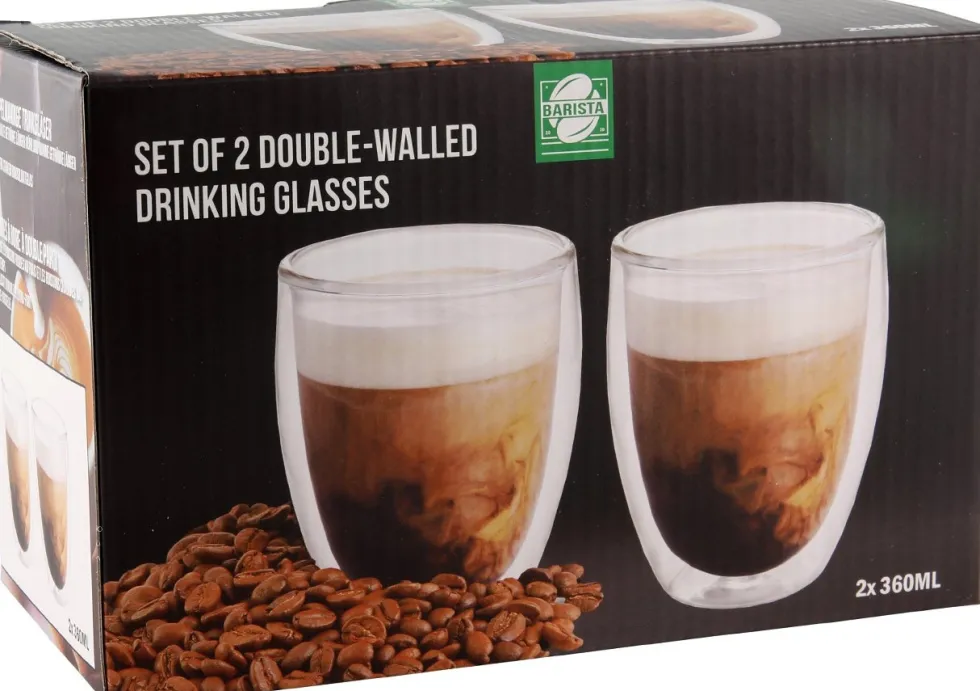 Barista dubbelwandig glas transparant 2 stuks 0,36 L