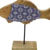 Beeld met voet vis naturel / blauw 22 x 6 x 21 cm