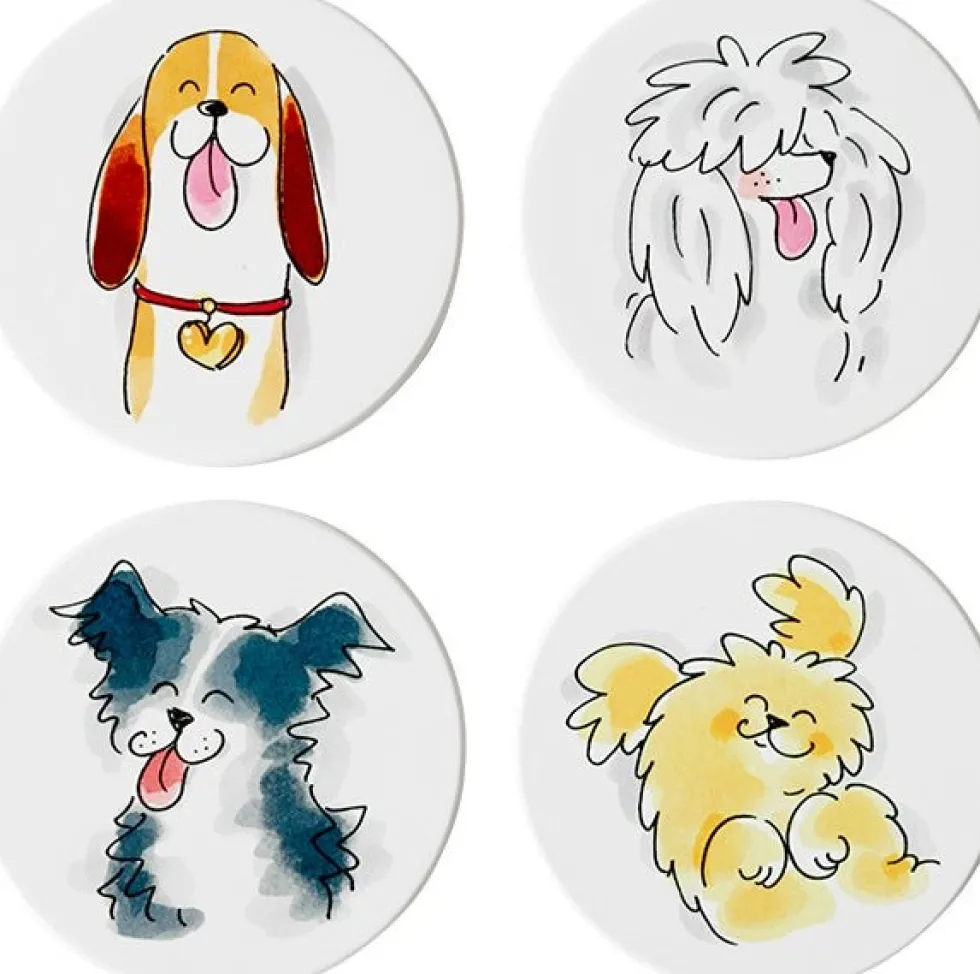 Blond Amsterdam onderzetter Animals hond wit 10,6 x 10,5 x 3 cm 4 stuks