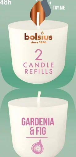 Bolsius geurkaars CleanLight navulling Gardenia & Fig wit 24 uur D 5,5 H 11,6 cm 2 stuks