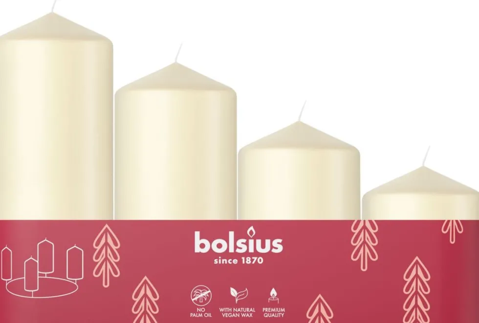 Bolsius stompkaars crème 10 uur D 5 H 12 cm 4 stuks