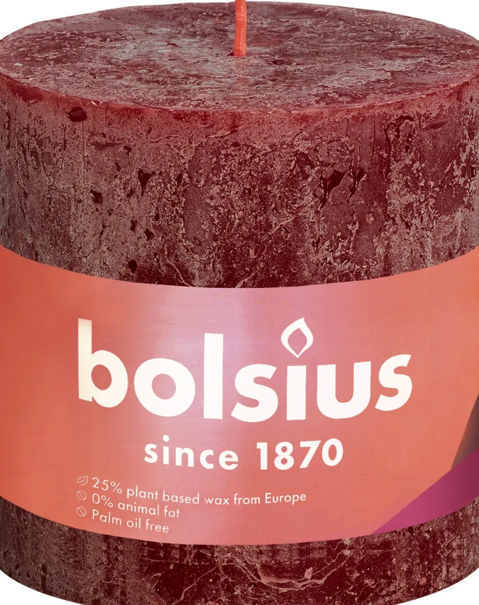 Bolsius stompkaars Rustiek Shine bordeaux 62 uur D 10 H 10 cm
