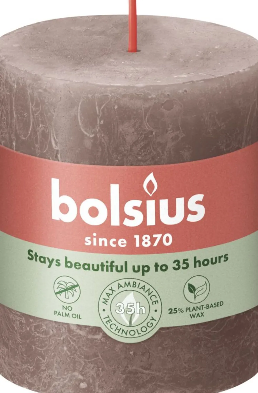 Bolsius stompkaars Rustiek Shine taupe 35 uur D 6,8 H 8 cm