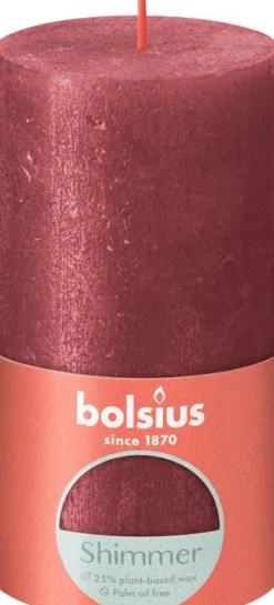 Bolsius stompkaars Rustiek Shimmer rood 60 uur D 6,8 H 13 cm