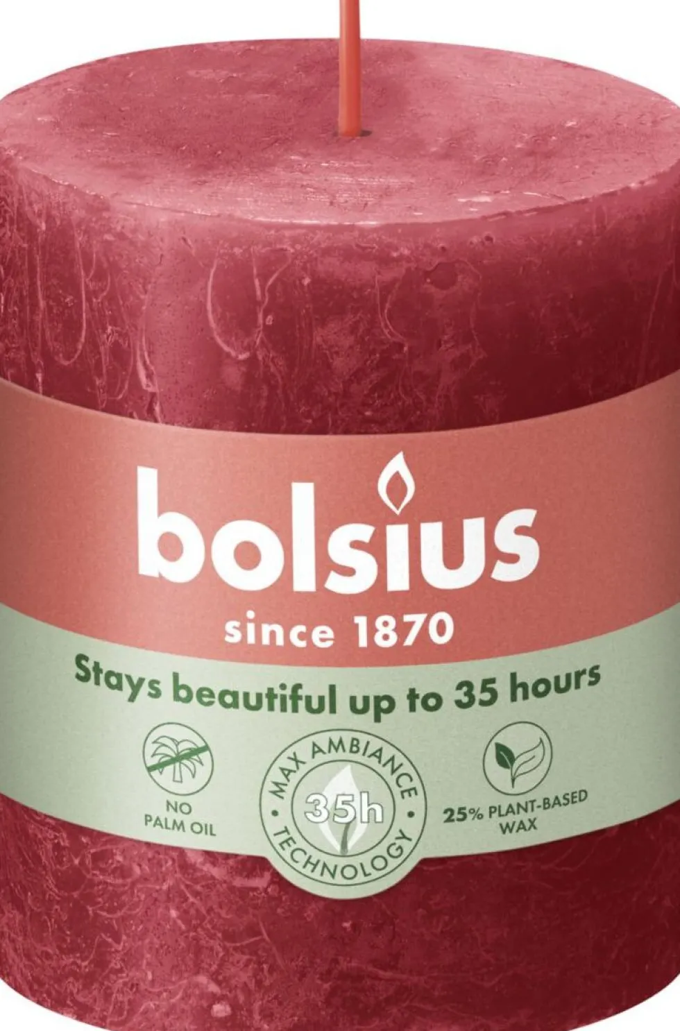 Bolsius stompkaars Rustiek Shine rood 35 uur D 6,8 H 8 cm