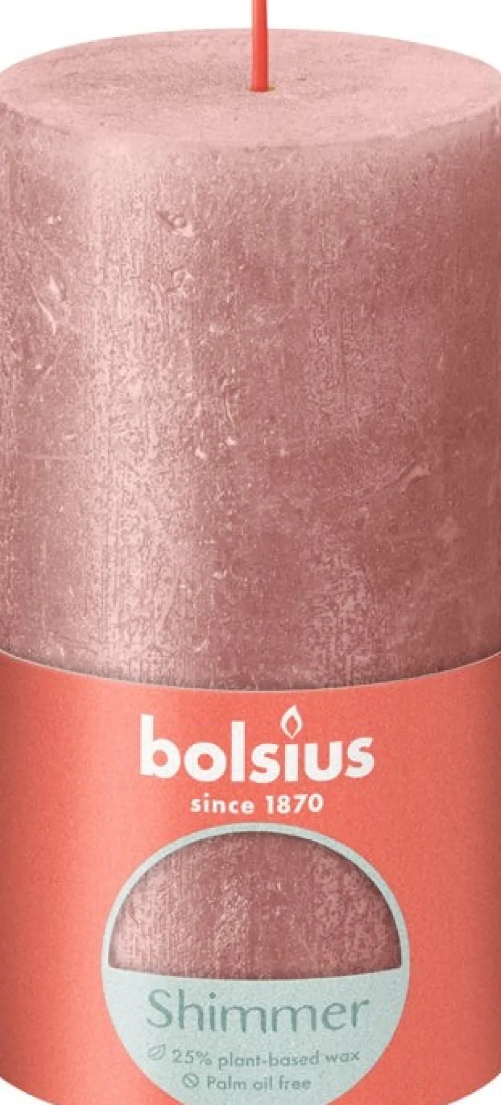 Bolsius stompkaars Rustiek Shimmer roze 60 uur D 6,8 H 13 cm