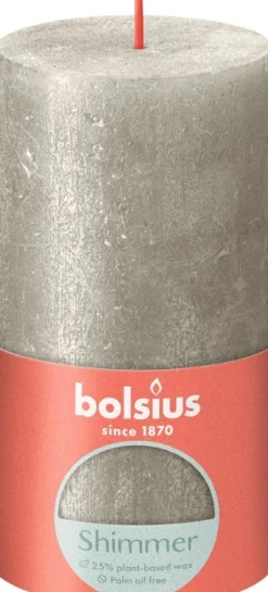Bolsius stompkaars Rustiek Shimmer zilver 60 uur D 6,8 H 13 cm