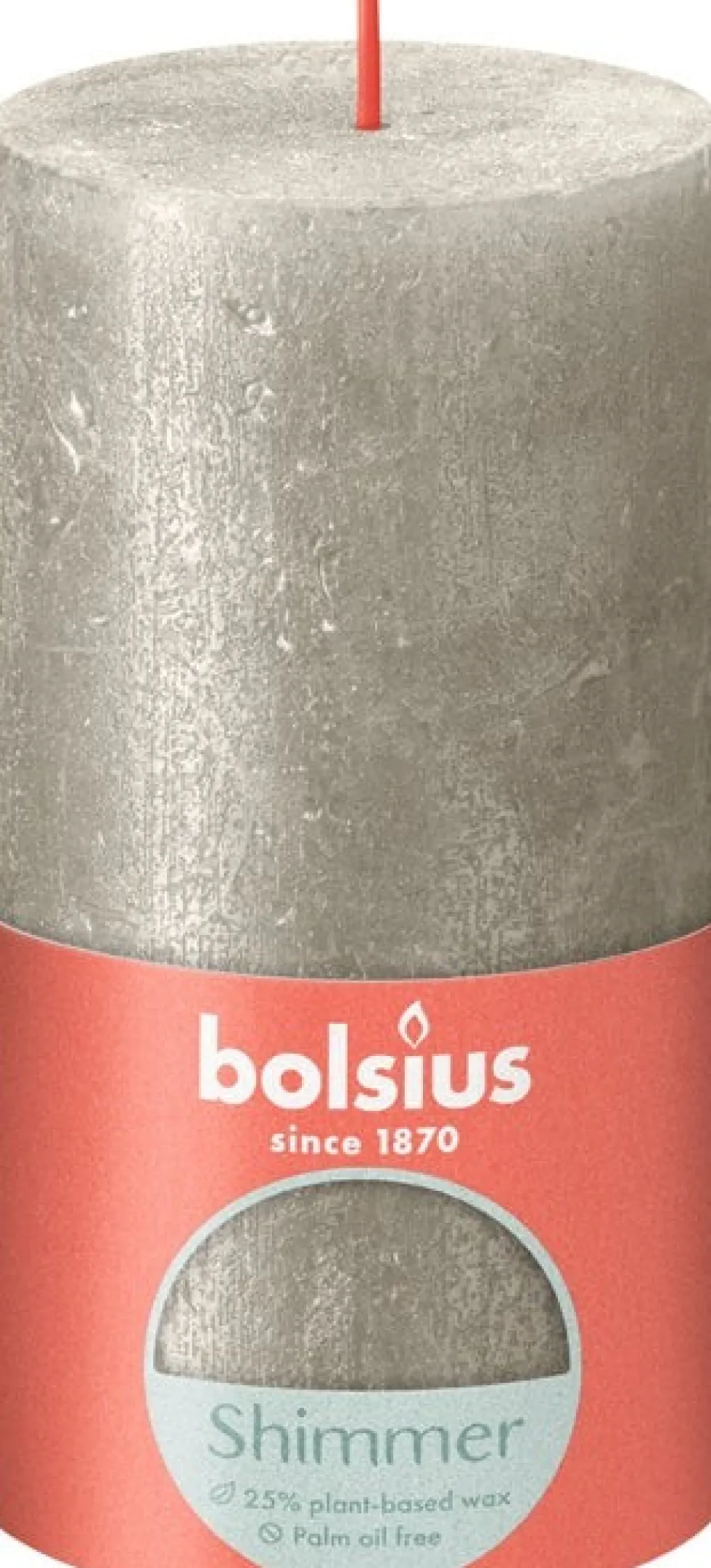 Bolsius stompkaars Rustiek Shimmer zilver 60 uur D 6,8 H 13 cm
