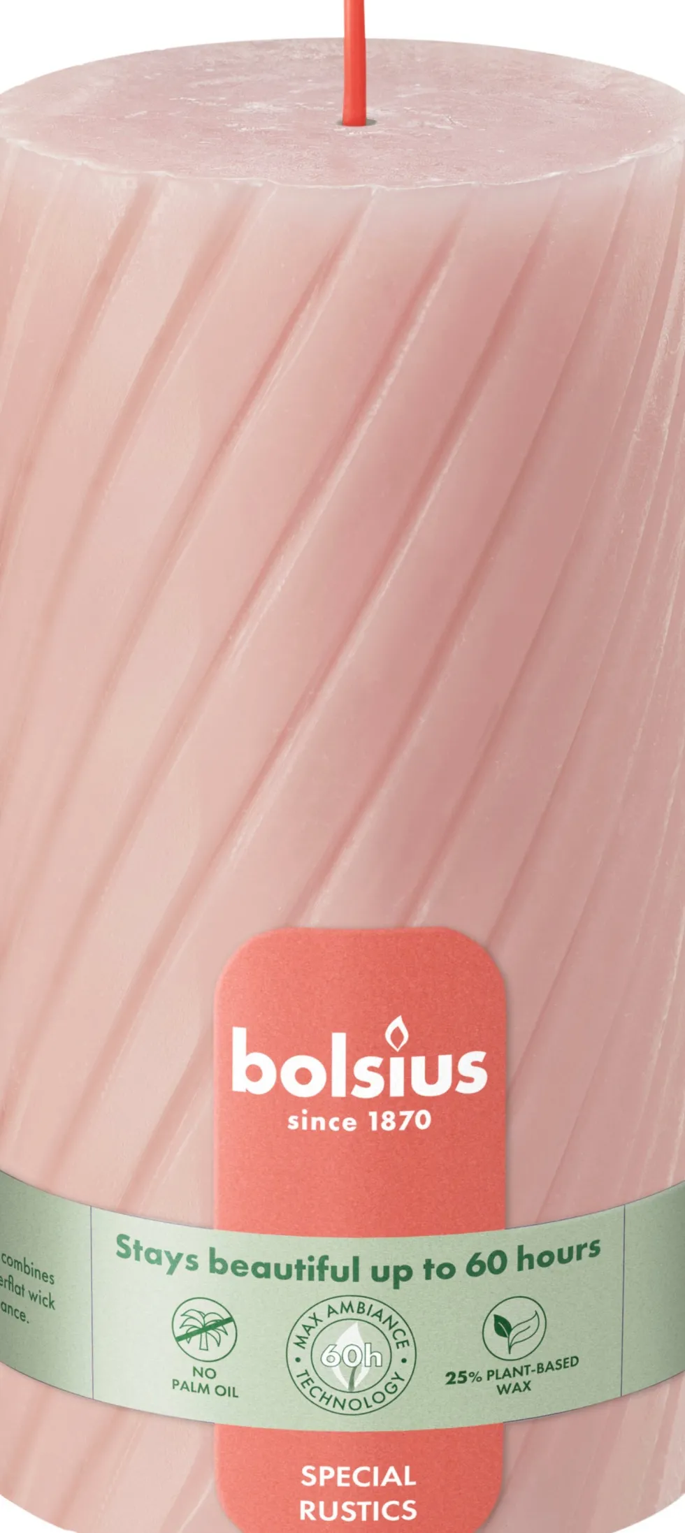 Bolsius stompkaars Twist roze 60 uur D 13,6 H 6,8 cm