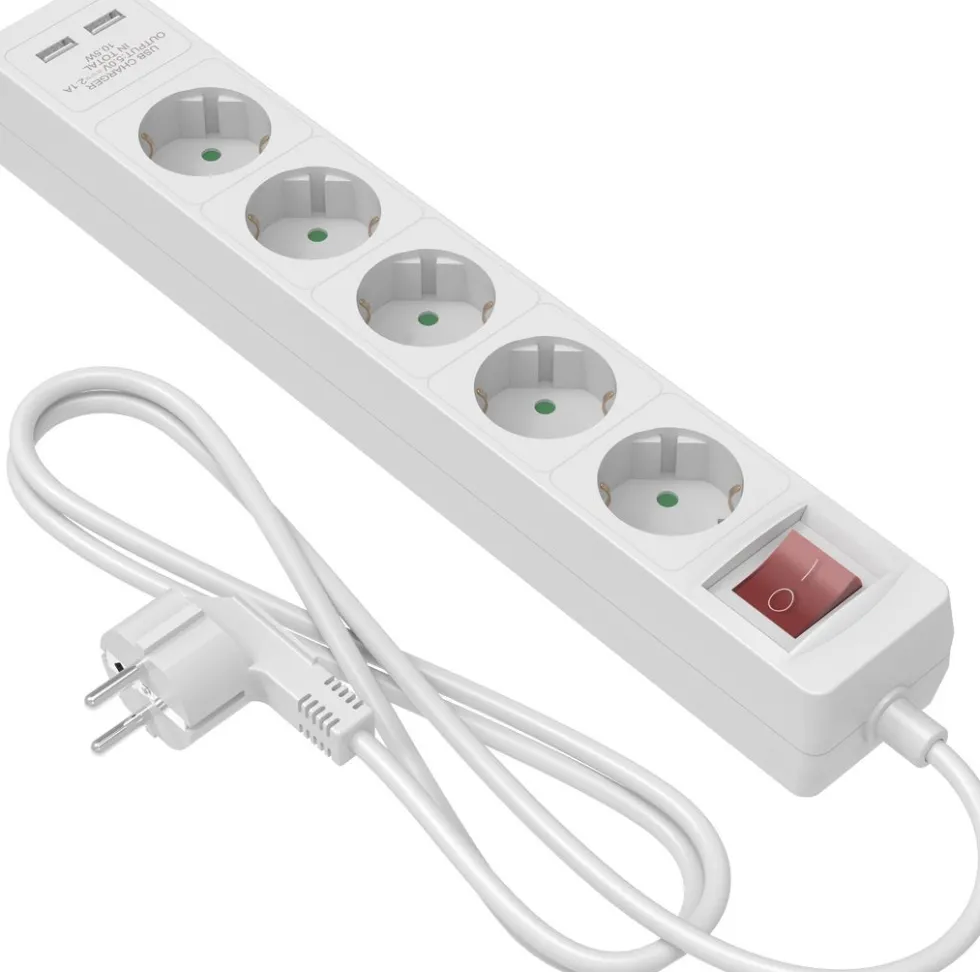 Calex stekkerdoos 5-voudig + 2 USB