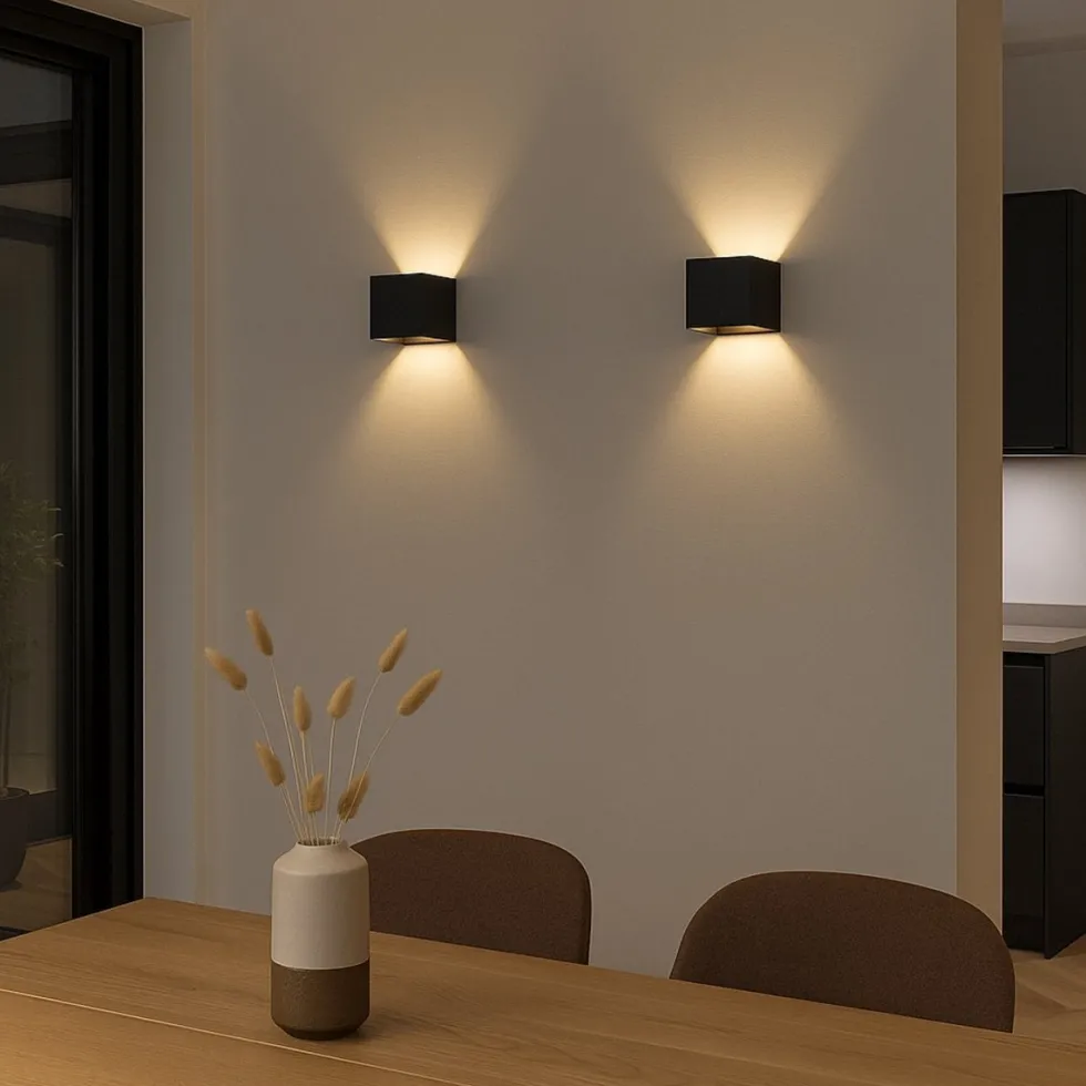 Calex wandlamp Falerna zwart 8,5 x 8,5 x 8,8 cm 2 stuks