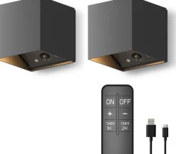Calex wandlamp Falerna zwart 8,5 x 8,5 x 8,8 cm 2 stuks