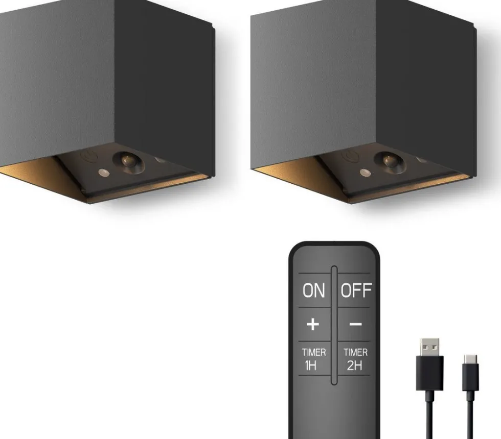 Calex wandlamp Falerna zwart 8,5 x 8,5 x 8,8 cm 2 stuks