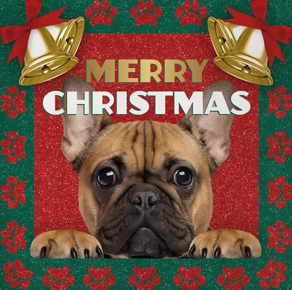 Decoratietegel Kerst franse bulldog 10,5 x 10,5 cm