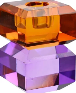 Decoris kandelaar Chrys oranje / paars 6 x 6 x 9 cm