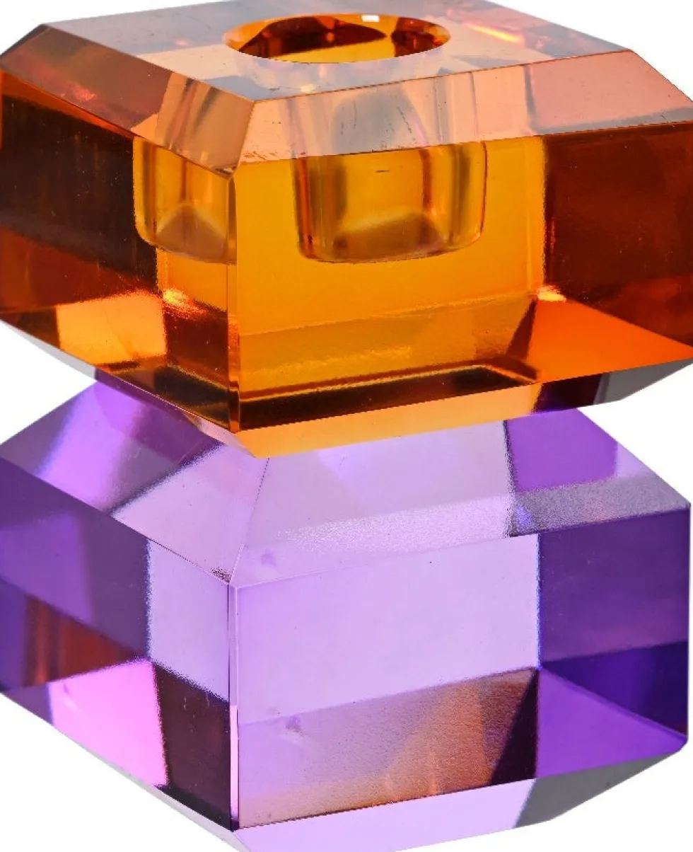 Decoris kandelaar Chrys oranje / paars 6 x 6 x 9 cm