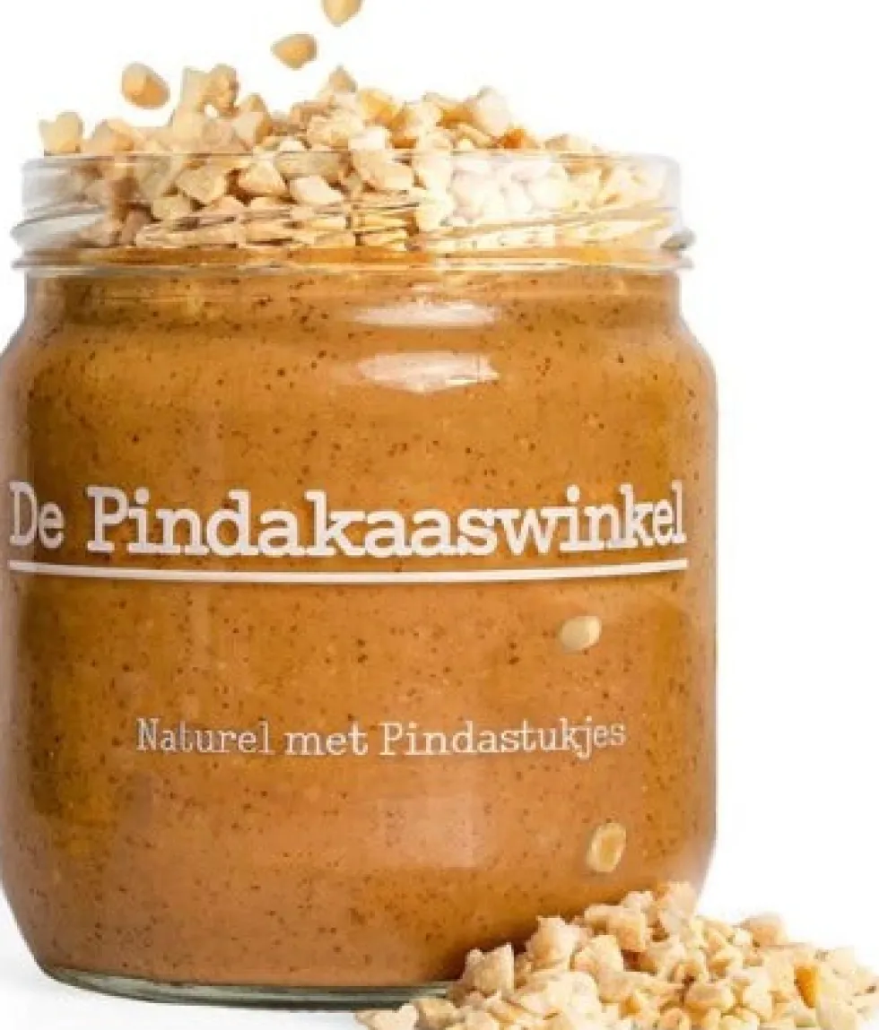 De Pindakaaswinkel pindakaas naturel met pindastukjes 420 ml