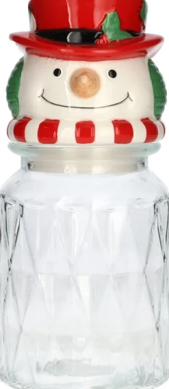 Duif voorraadpot sneeuwpop Pablo rood / wit / groen D 11 H 23,4 cm