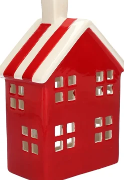 Duif waxinelichthouder Maison rood / wit 12,5 x 8 x 18,8 cm