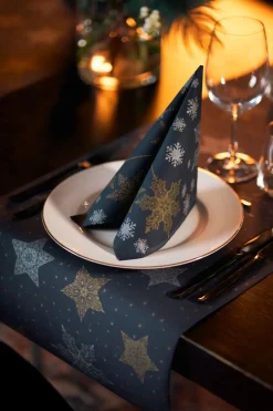 Duni 3-in-1 tafelaankleding Snowstars Black zwart 40 x 480 cm