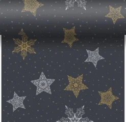 Duni 3-in-1 tafelaankleding Snowstars Black zwart 40 x 480 cm
