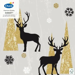 Duni kerstservet hert 40 x 40 cm 12 stuks zilver