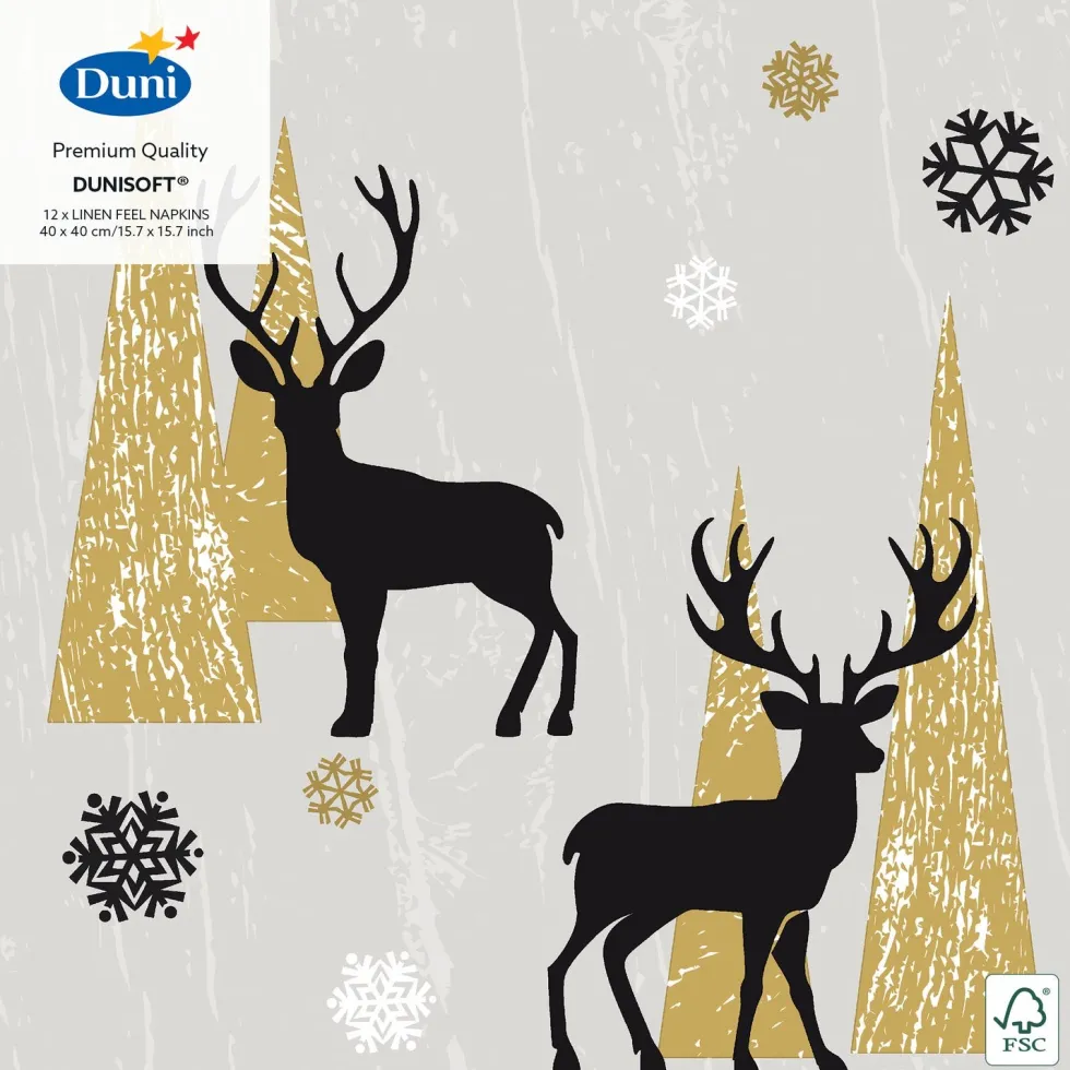 Duni kerstservet hert 40 x 40 cm 12 stuks zilver