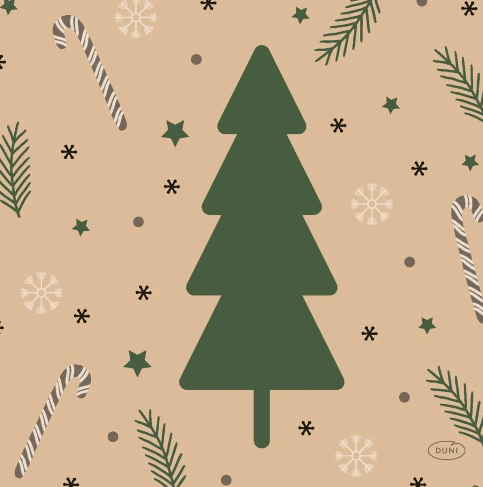Duni servet Natural Yuletide crème / groen 33 x 33 cm 20 stuks