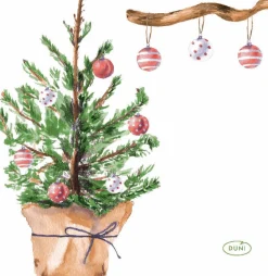 Duni servet Tree And Baubles wit 24 x 24 cm 20 stuks