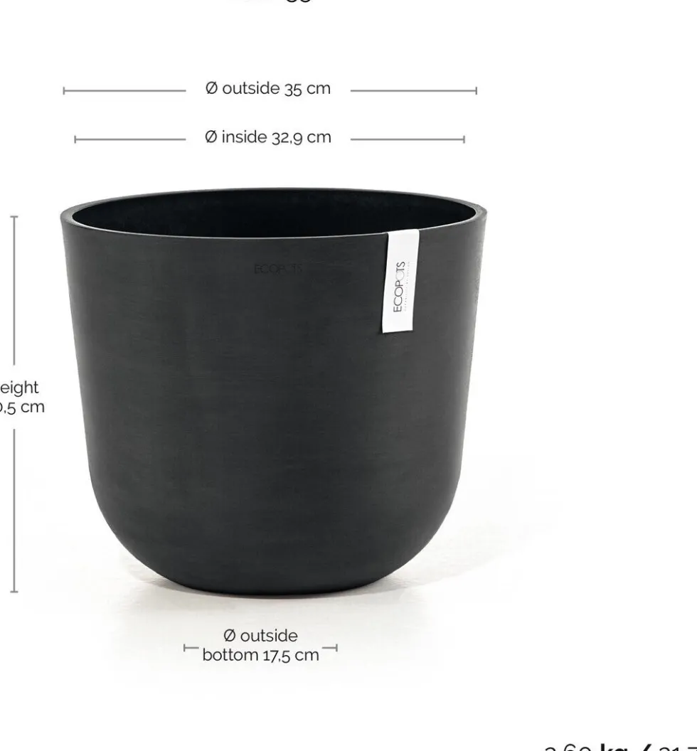 Ecopots bloempot Oslo donkergrijs D 35 H 30,5 cm