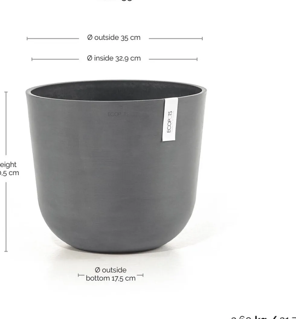 Ecopots bloempot Oslo grijs D 35 H 30,5 cm