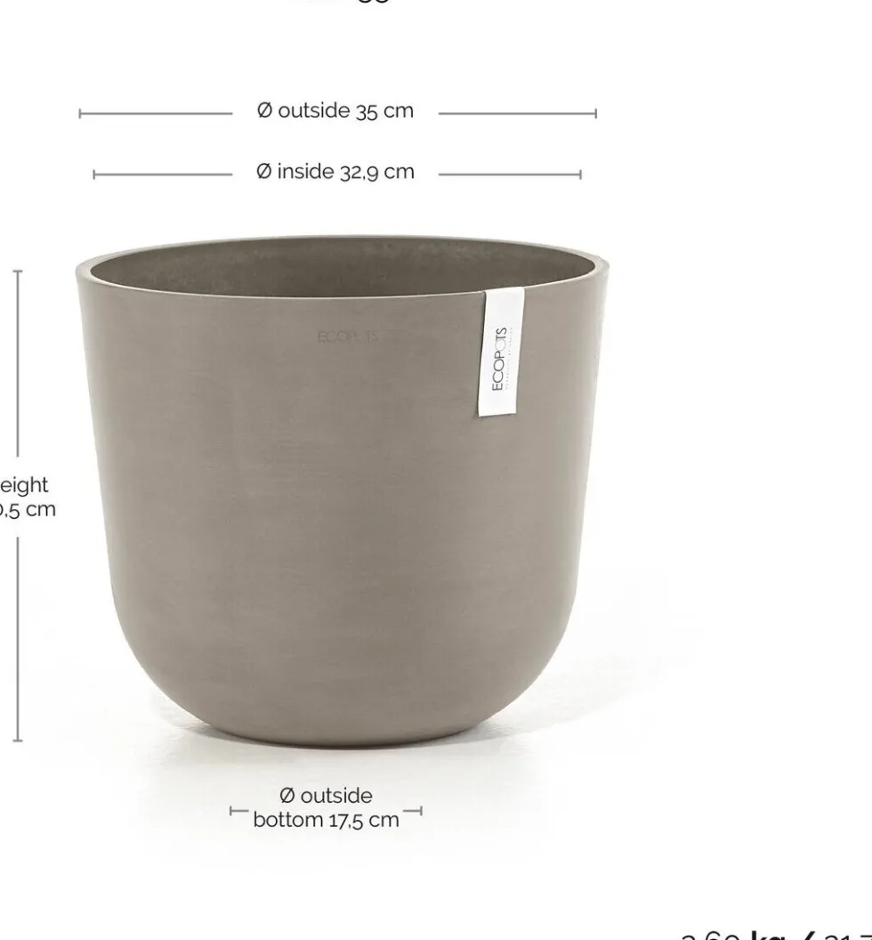 Ecopots bloempot Oslo taupe D 35 H 30,5 cm