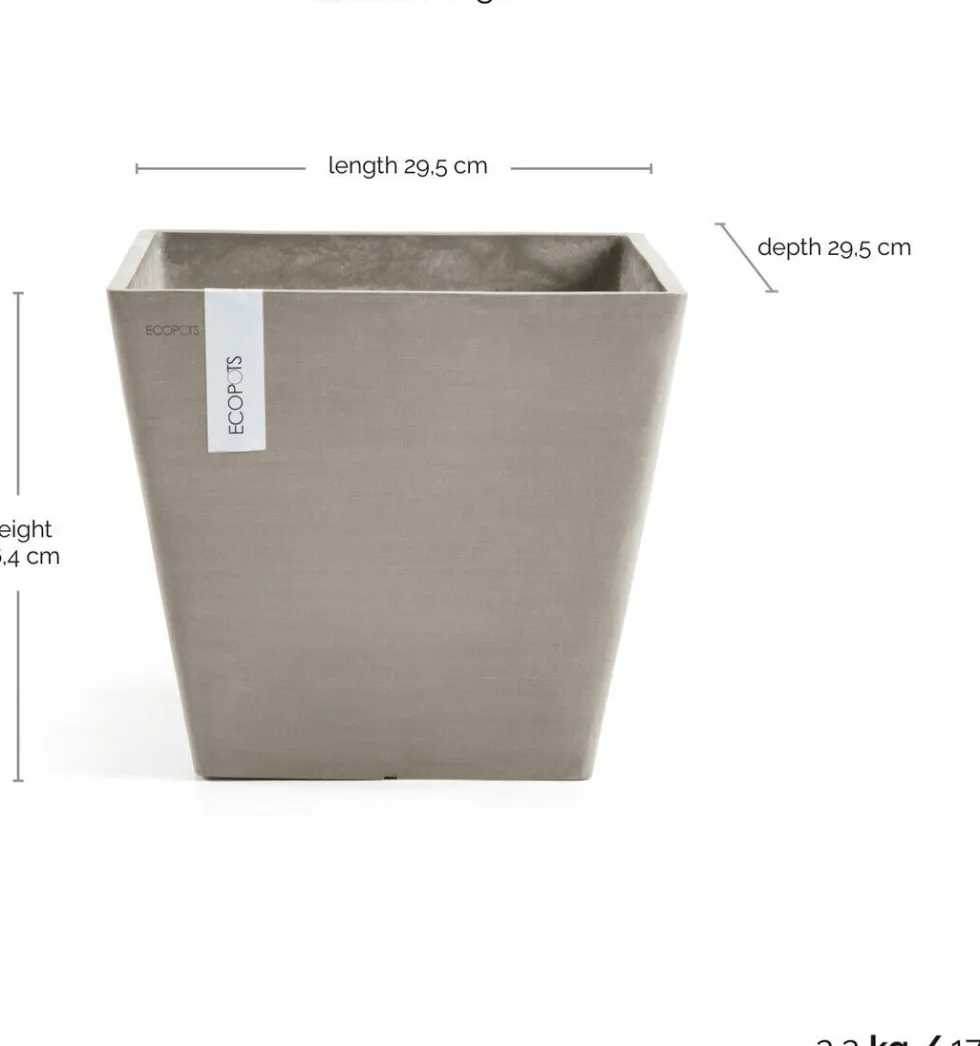 Ecopots bloempot Rotterdam taupe 30 x 30 x 26 cm