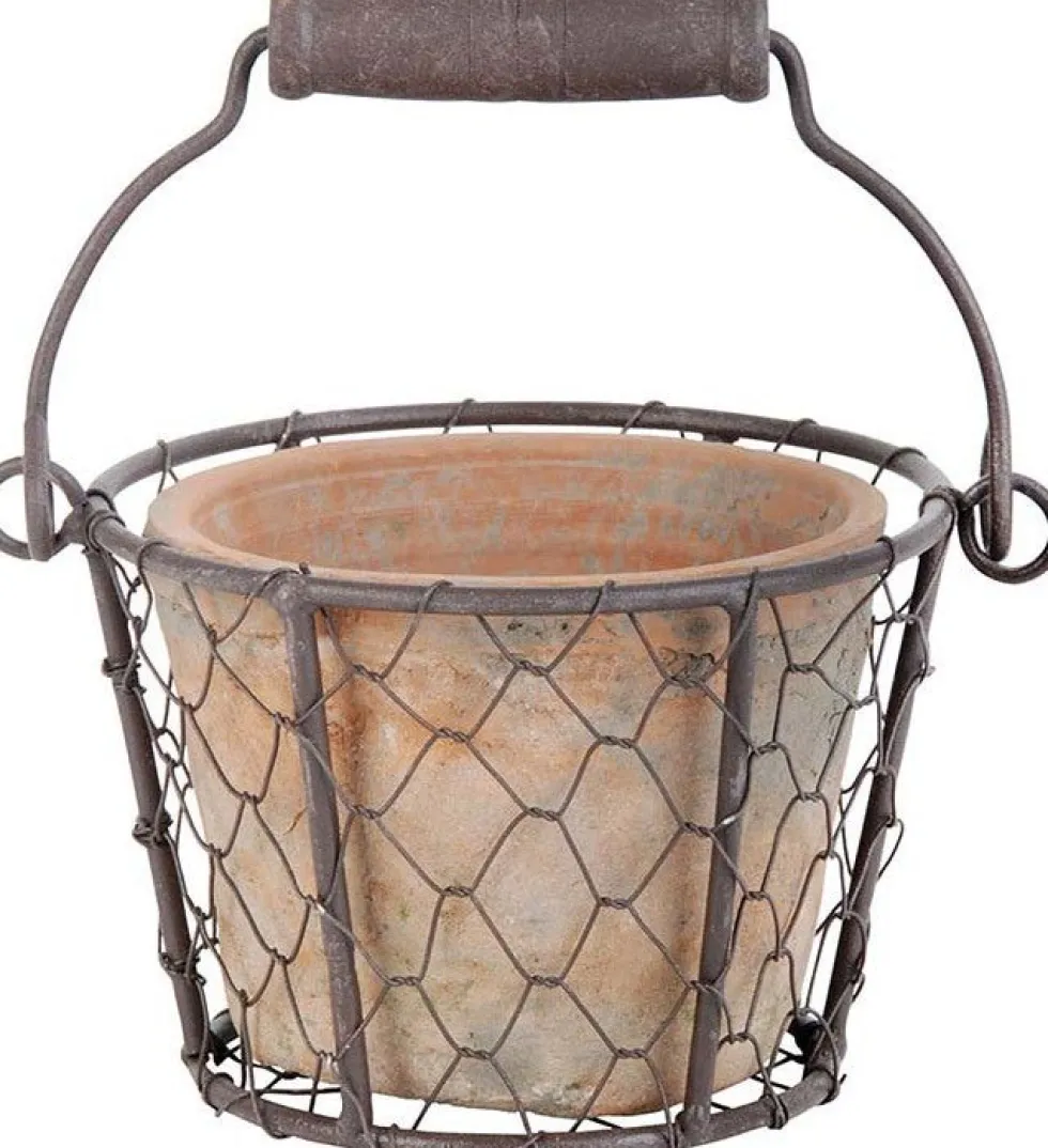 Esschert design bloempot met handvat oranje 13 x 15,3 x 9,5 cm