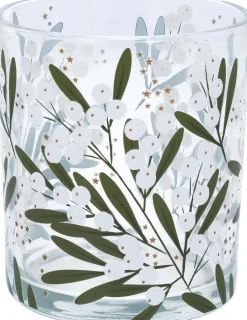 Gisela Graham waxinelichthouder Mistletoe wit / groen D 8 H 10 cm