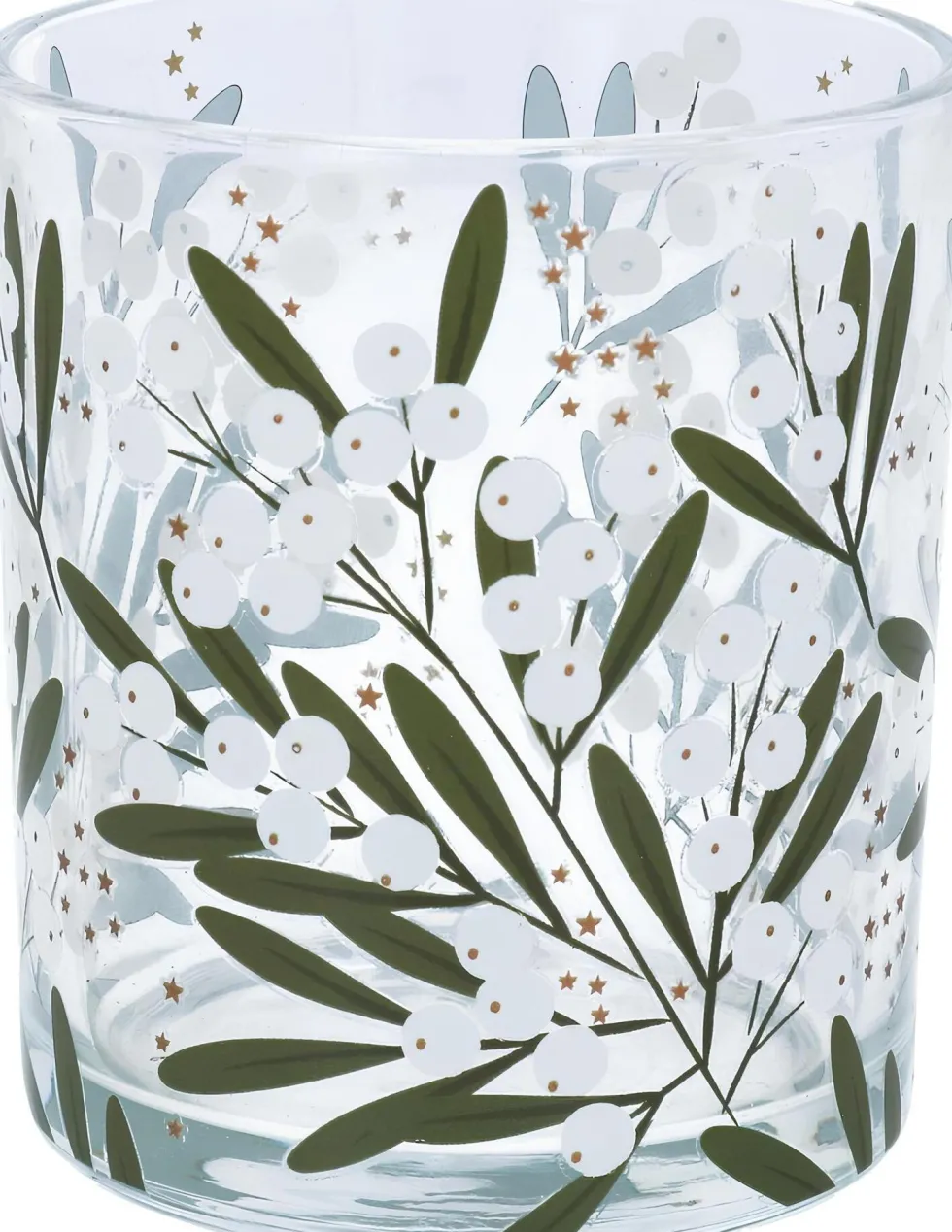Gisela Graham waxinelichthouder Mistletoe wit / groen D 8 H 10 cm