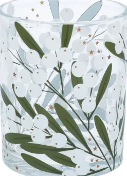 Gisela Graham waxinelichthouder Mistletoe wit / groen D 6 H 7 cm