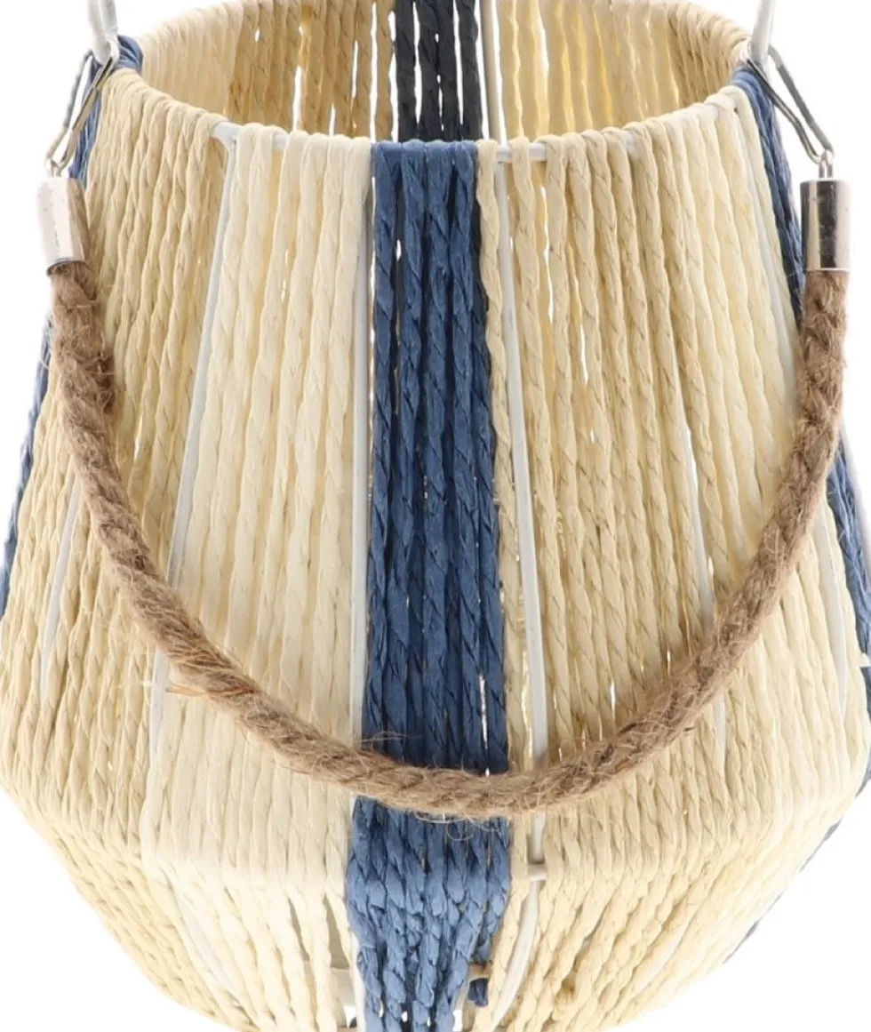 HBX windlicht Jorck naturel / blauw D 24 H 25 cm