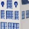 Heinen Delfts Blauw beeld Grachtenpand Nr. 3 wit / blauw 4,5 x 5 x 13,5 cm