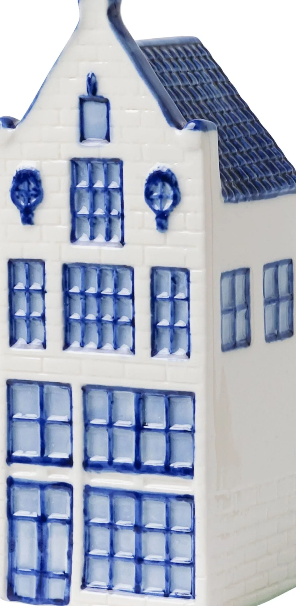 Heinen Delfts Blauw beeld Grachtenpand Nr. 3 wit / blauw 4,5 x 5 x 13,5 cm