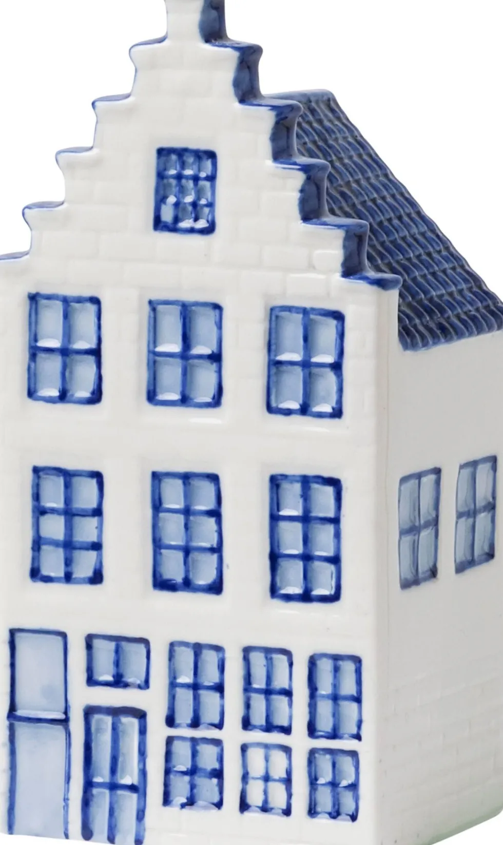 Heinen Delfts Blauw beeld Grachtenpand Nr. 1 wit / blauw 4,5 x 5,5 x 12 cm