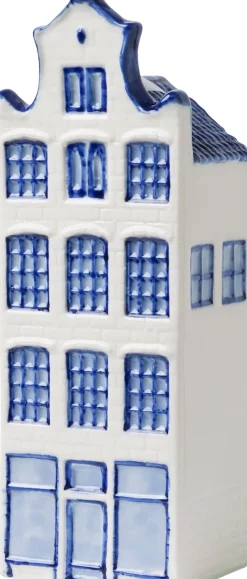 Heinen Delfts Blauw beeld Grachtenpand Nr. 2 wit / blauw 4,5 x 5 x 16 cm