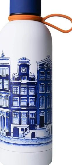 Heinen Delfts Blauw drinkfles stad blauw / wit D 7 H 22 cm