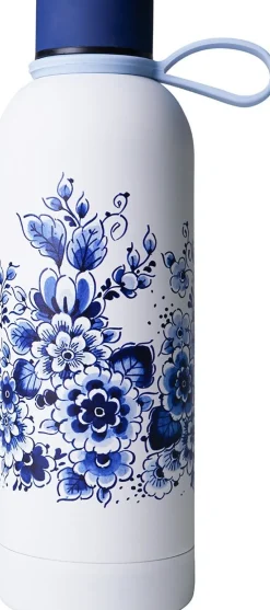 Heinen Delfts Blauw drinkfles bloemen blauw / wit D 7 H 22 cm