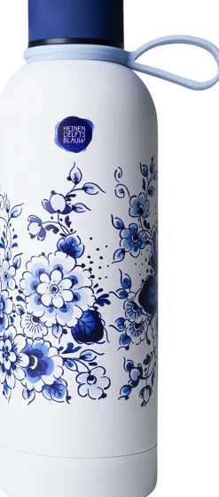 Heinen Delfts Blauw drinkfles bloemen blauw / wit D 7 H 22 cm