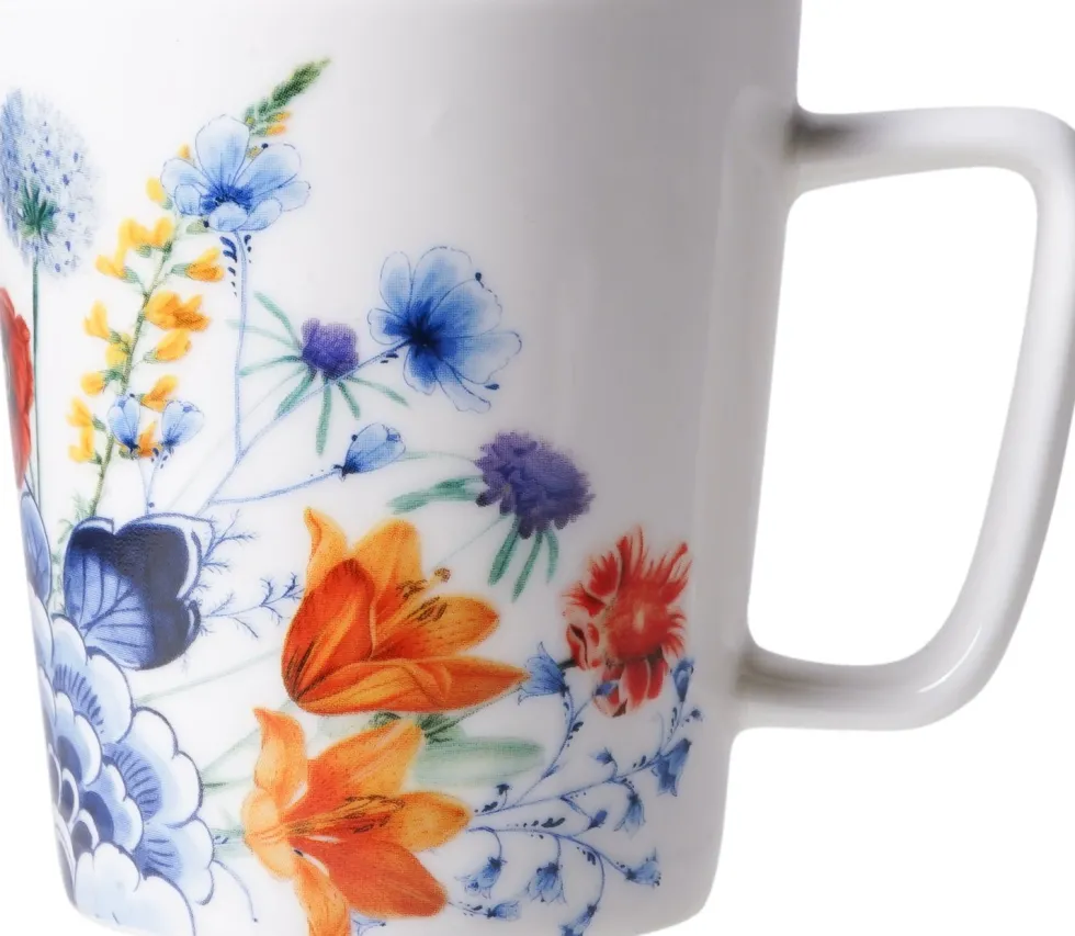 Heinen Delfts Blauw koffiemok Wildbloemen bloemenoase D 8,5 H 9,5 cm