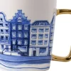 Heinen Delfts Blauw mok blauw / wit huisjes D 8,5 H 9,5 cm