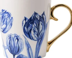 Heinen Delfts Blauw mok blauw / wit tulp D 8,5 H 9,5 cm